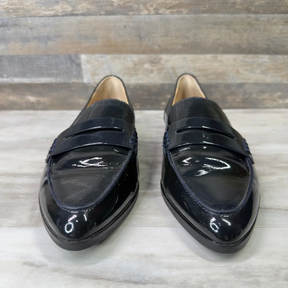 MICHAEL KORS Connor Womens Size 8 Navy Blue Patent Leather Penny Loafers